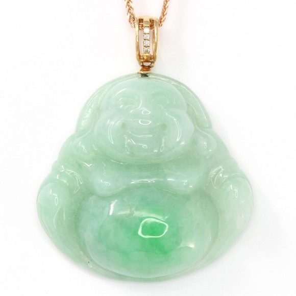 18K Gold Genuine Jadeite Buddha Pendant Necklace